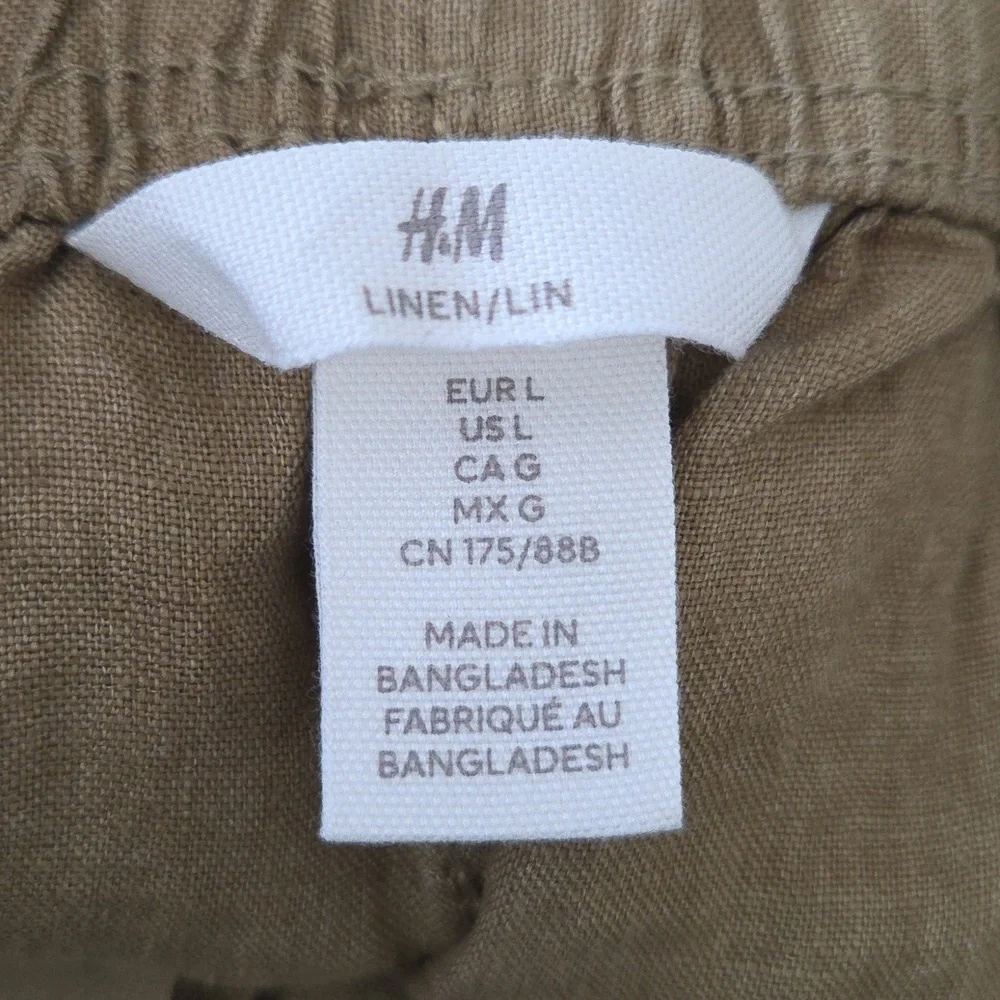 NWOT H&M Linen Pull-on Pants, Khaki Green, Size L - Picture 4 of 7